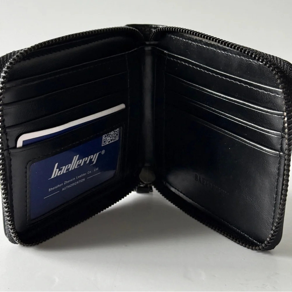 Baellerry Black Men's Wallet with Zipper Closure